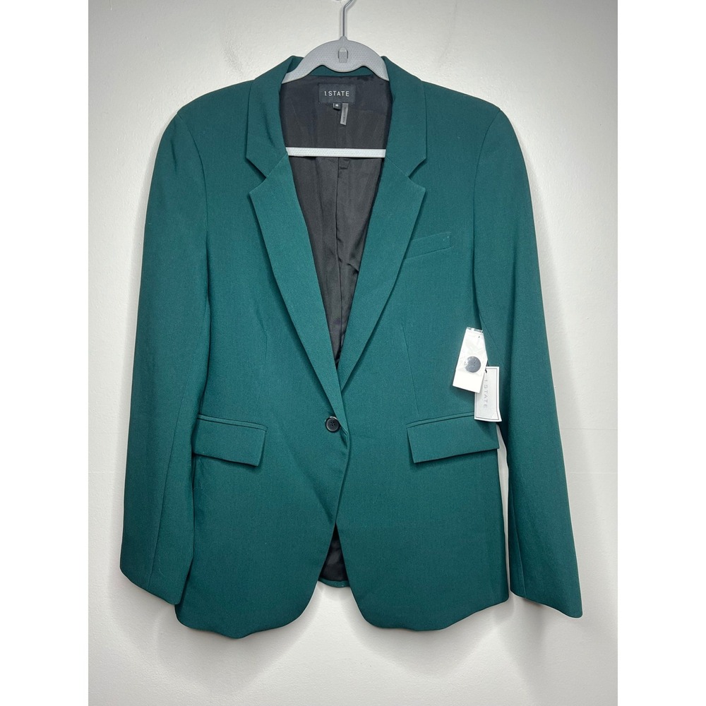 1.STATE Women's Stretch Crepe One-Button Blazer Jacket XL Emerald Green NWT